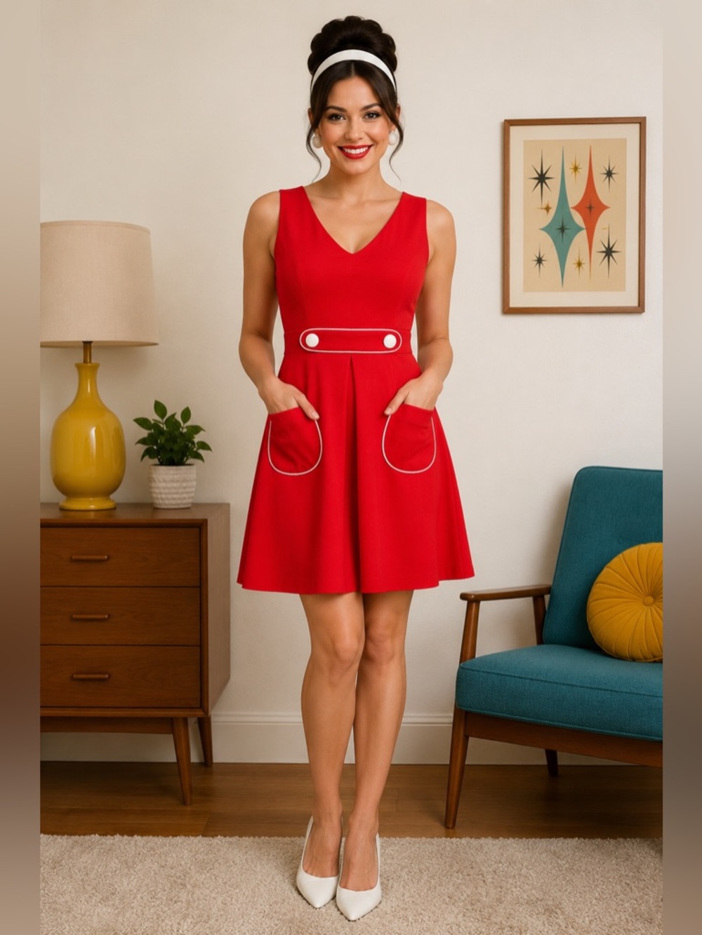 Smak Parlour Size L Red Mod Vintage  Inspired  Retro Rockabilly Mini  Dress USA